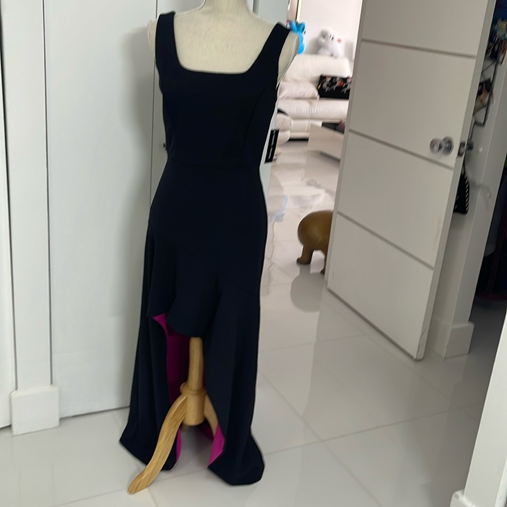 Sweet Storm Black/Barbie Pink Lined Hi Low Maxi Special Occasion Dress